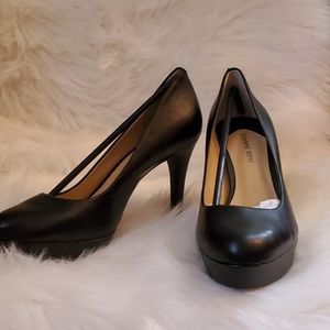 Black leather heels, NWOT